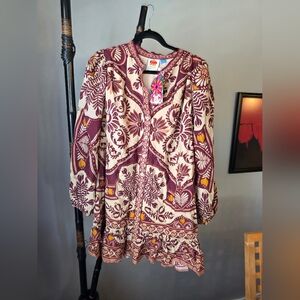 FARM Rio Purple and Cream Mini Dress